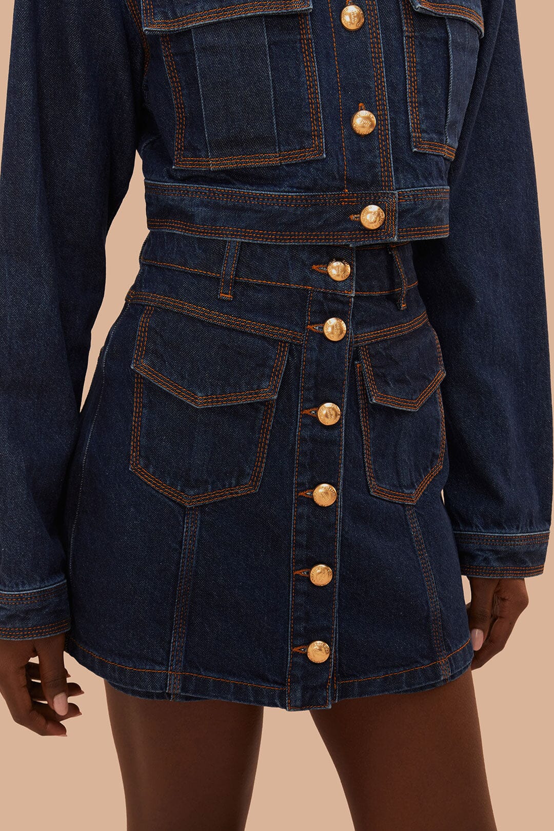 Stylish High-Waist Dark Denim Skirt