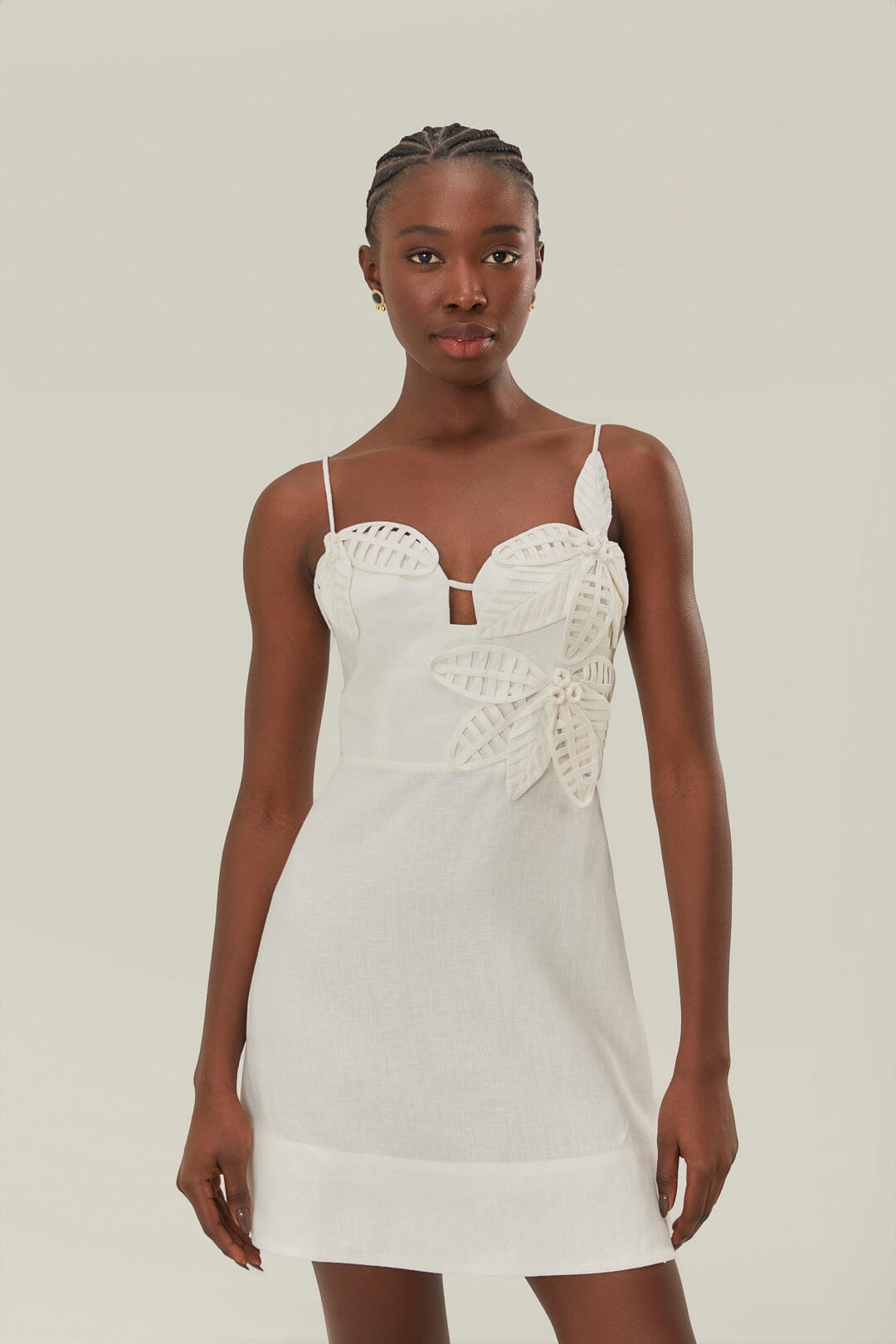 3D Floral White Mini Dress with Bodice
