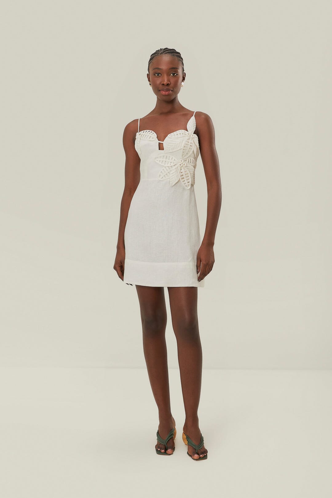 3D Floral White Mini Dress with Bodice
