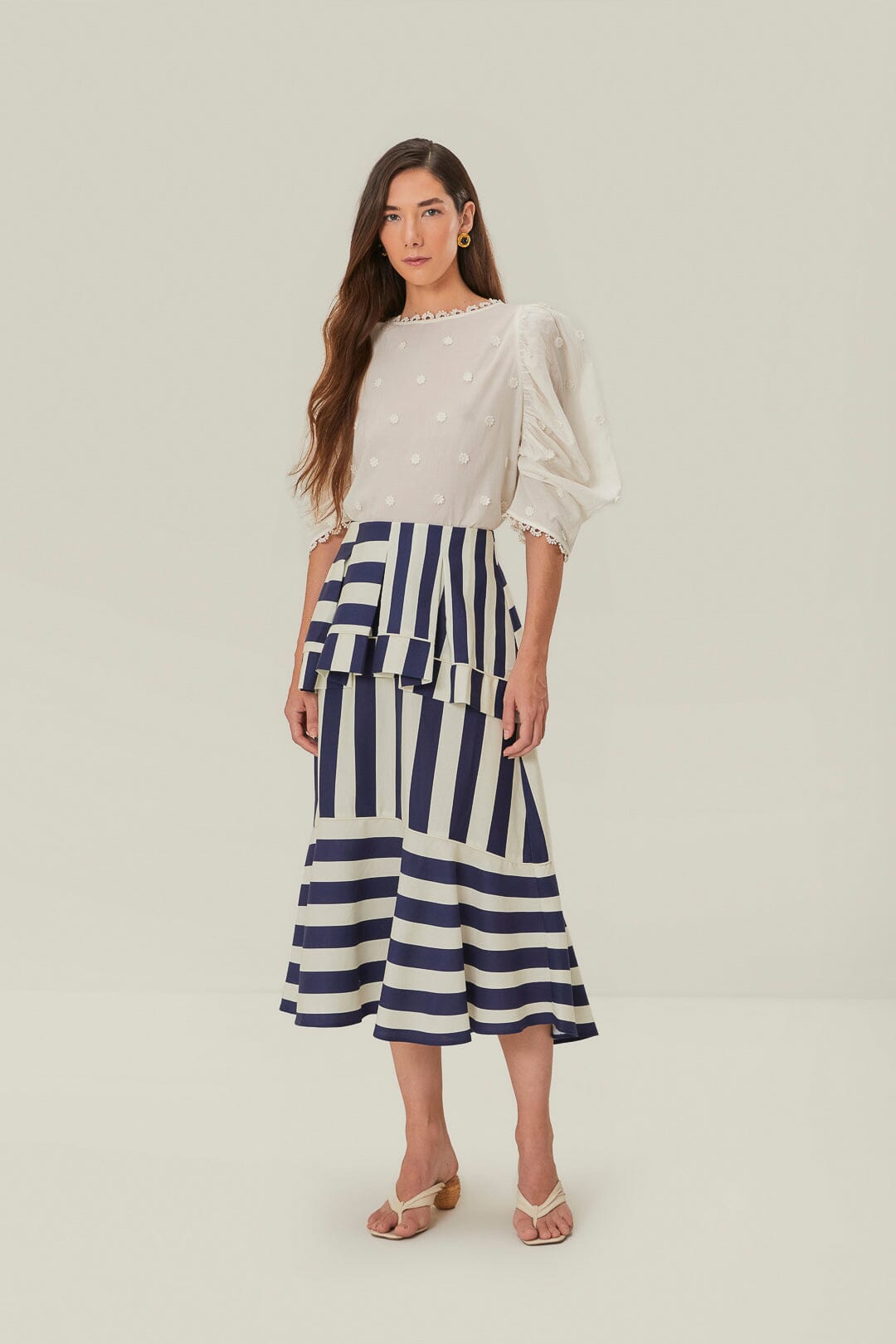 Blue Striped Midi Skirt for Women