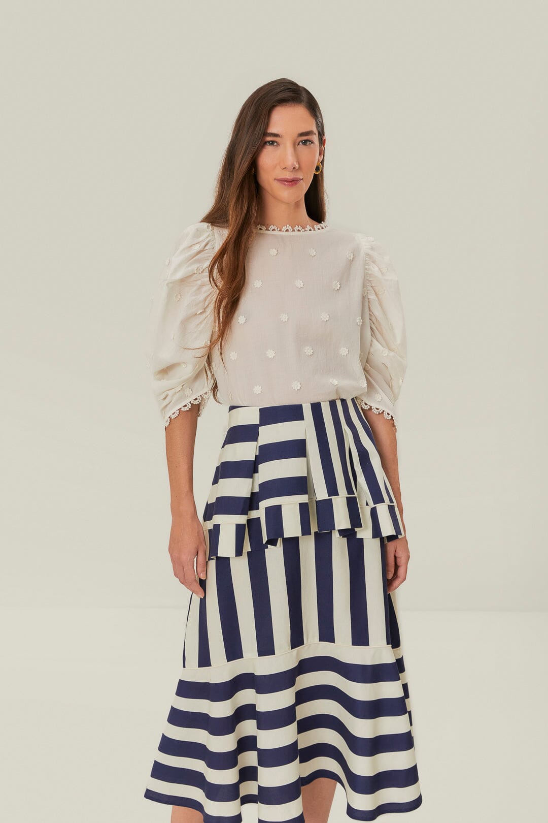 Blue Striped Midi Skirt for Women
